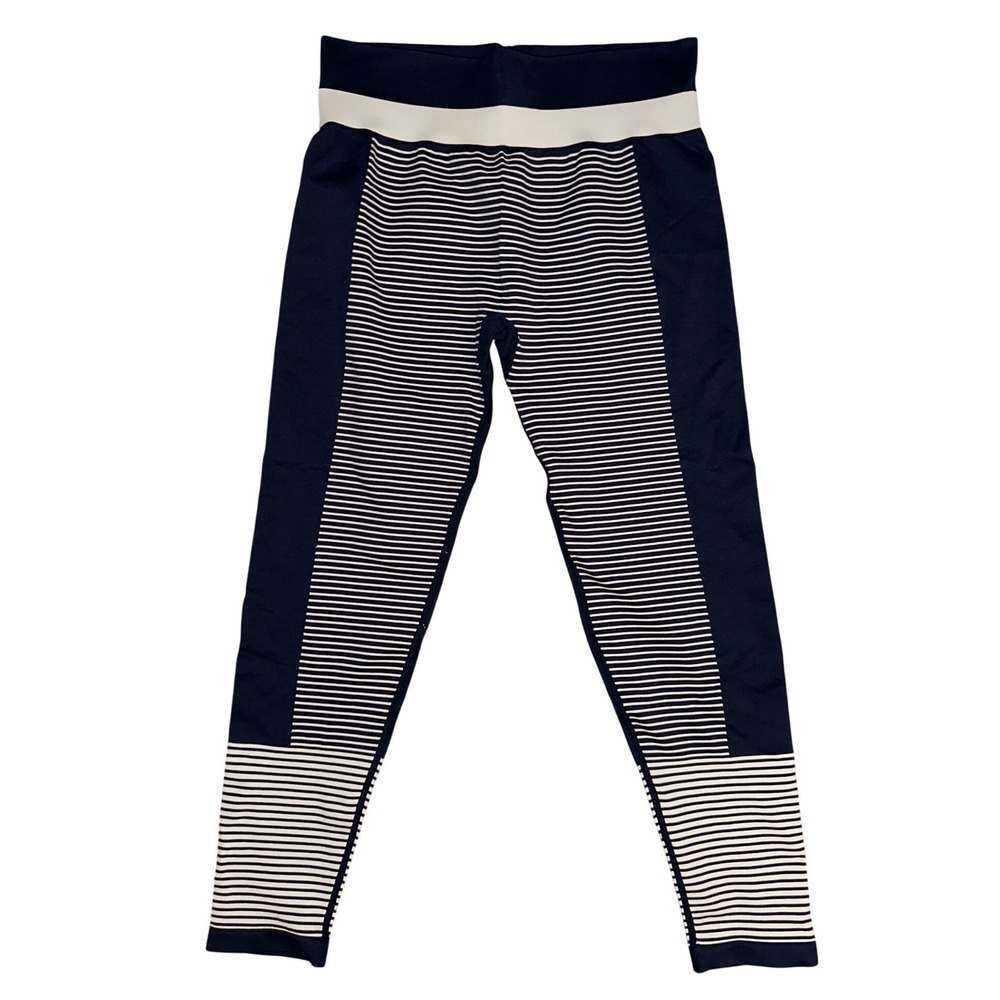 Champion Womens Navy Blue White Striped High Waisted Athletic Leggings Size L